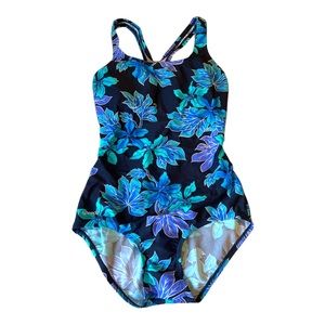 Speedo Blue Purple Floral One Piece Swimsuit (8)